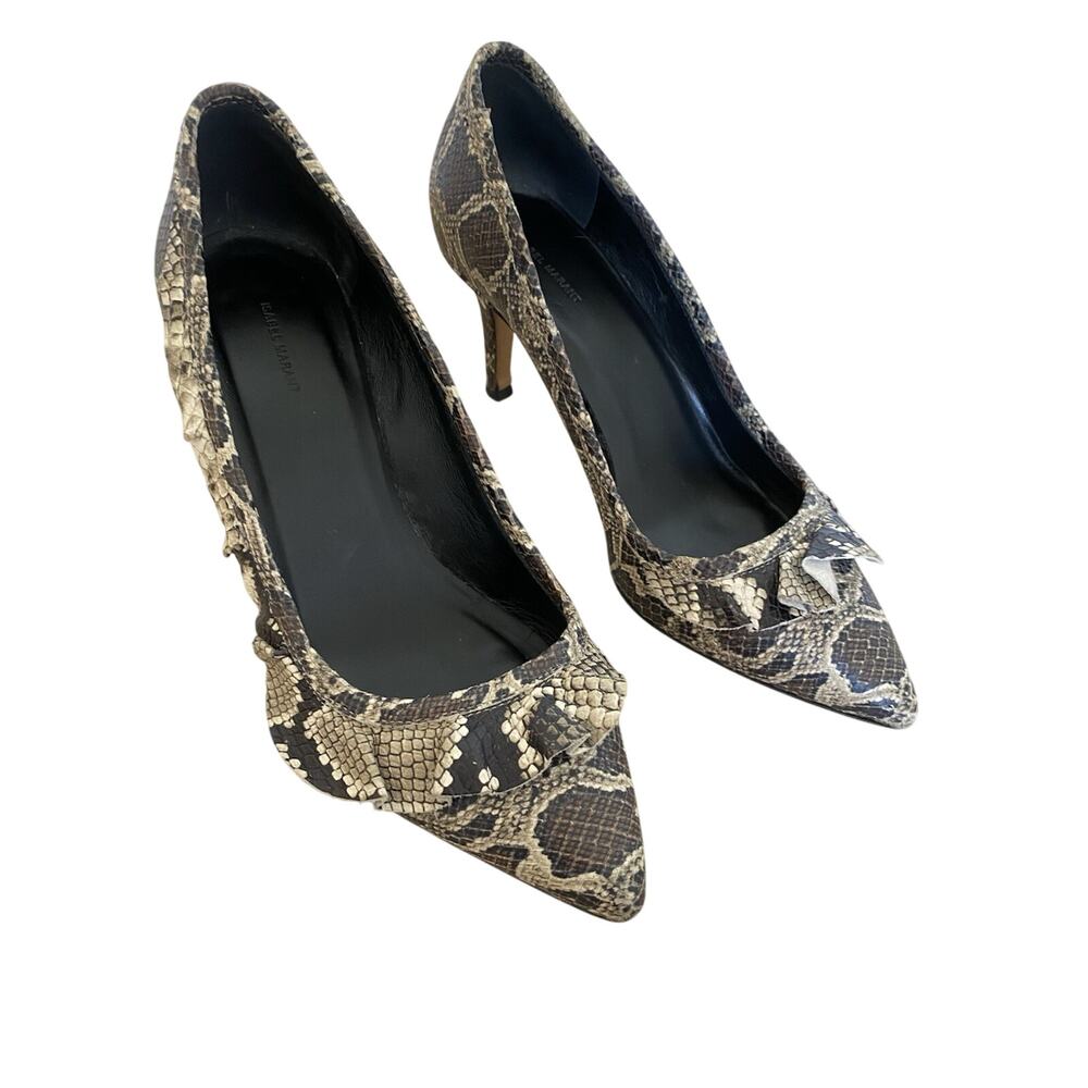 Isabel Marant Black‎ Cream Snakeskin Pointed Pump Ruffle 38 Mob Wife Old Money